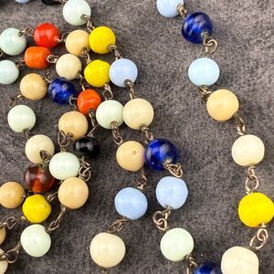 Multicolor Round Hand Blown Art Glass Beaded Wire Vintage Necklace Handmade 22"